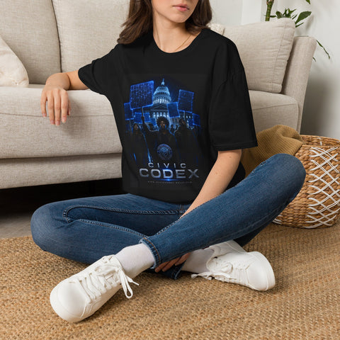 Civic Codex Graphic March T-Shirt — Capitol Night Protest Design