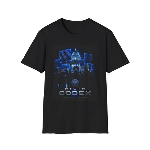 Civic Codex Graphic March T-Shirt — Capitol Night Protest Design